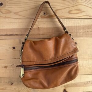Fossil Explorer Large Brown Leather Fold Over Messenger Satchel Bag Vintage